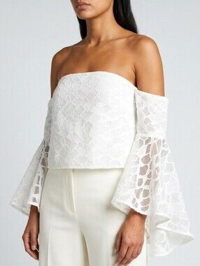 C/MEO Collective White Textured Bell Sleeve Crop Top Bridal XS